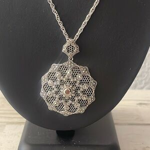 Stunning Large Sterling Silver Marcasite Pendant Necklace by Judith Jack.